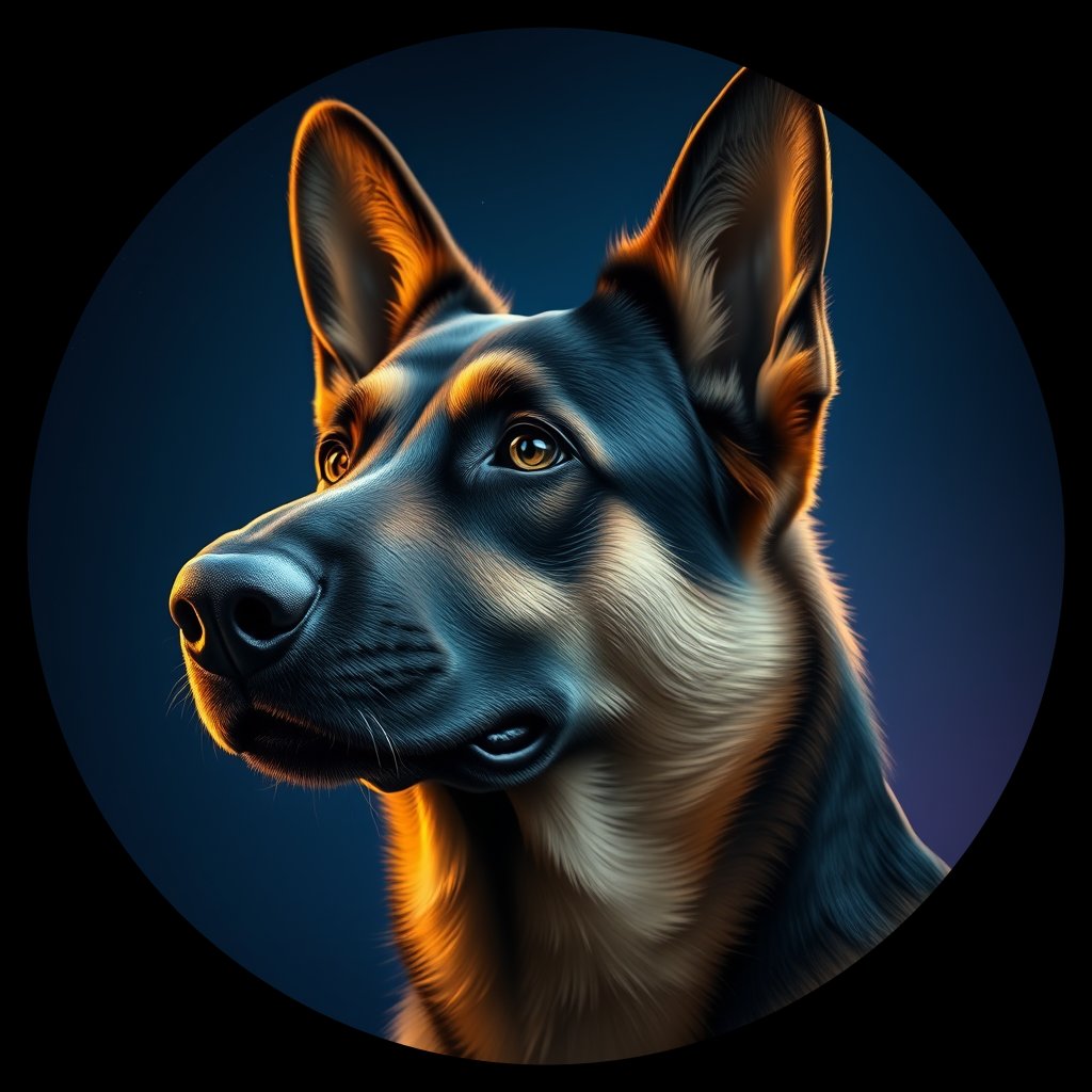 Cosmic medallion portrait of GSD_GSD_013191, a German Shepherd