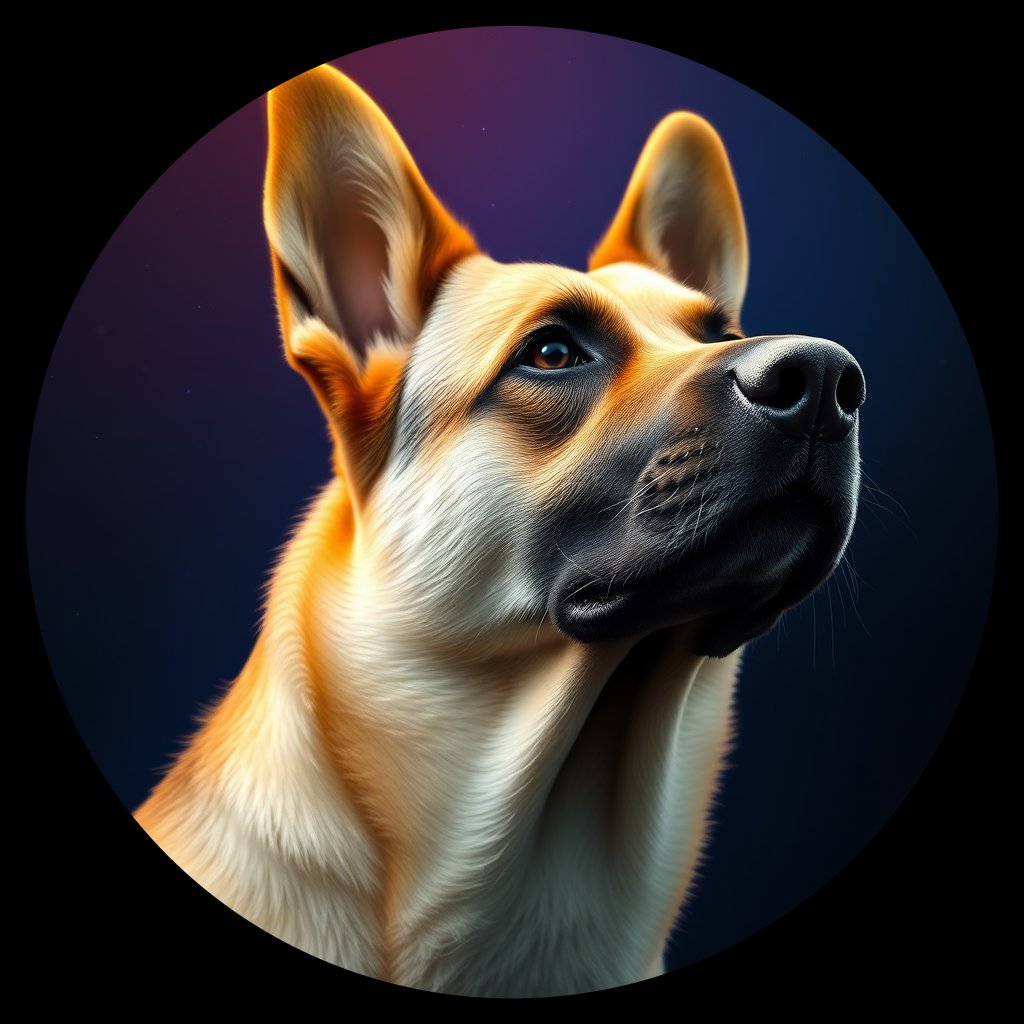 Cosmic medallion portrait of GSD_GSD_014567, a German Shepherd