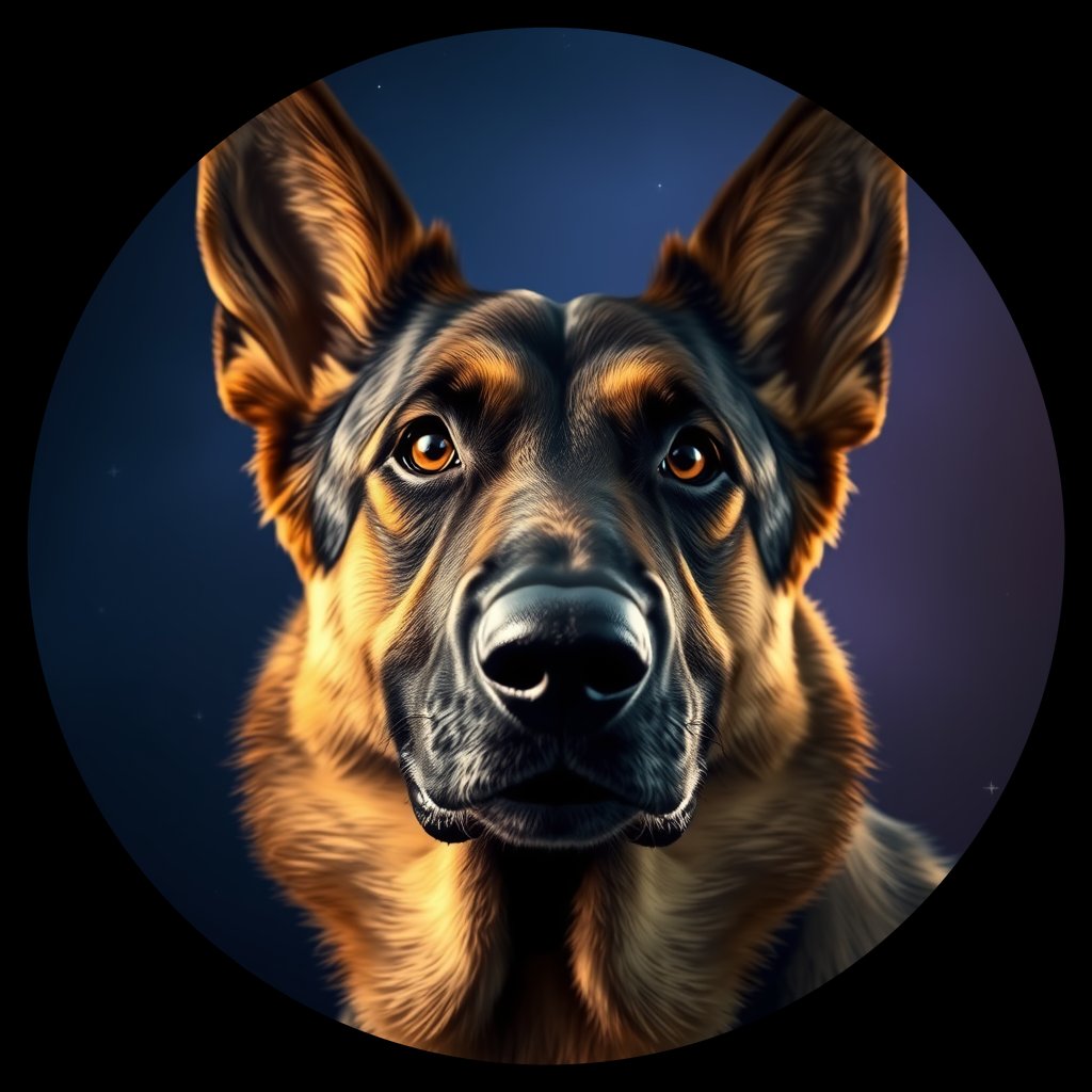 Cosmic medallion portrait of GSD_GSD_028486, a German Shepherd