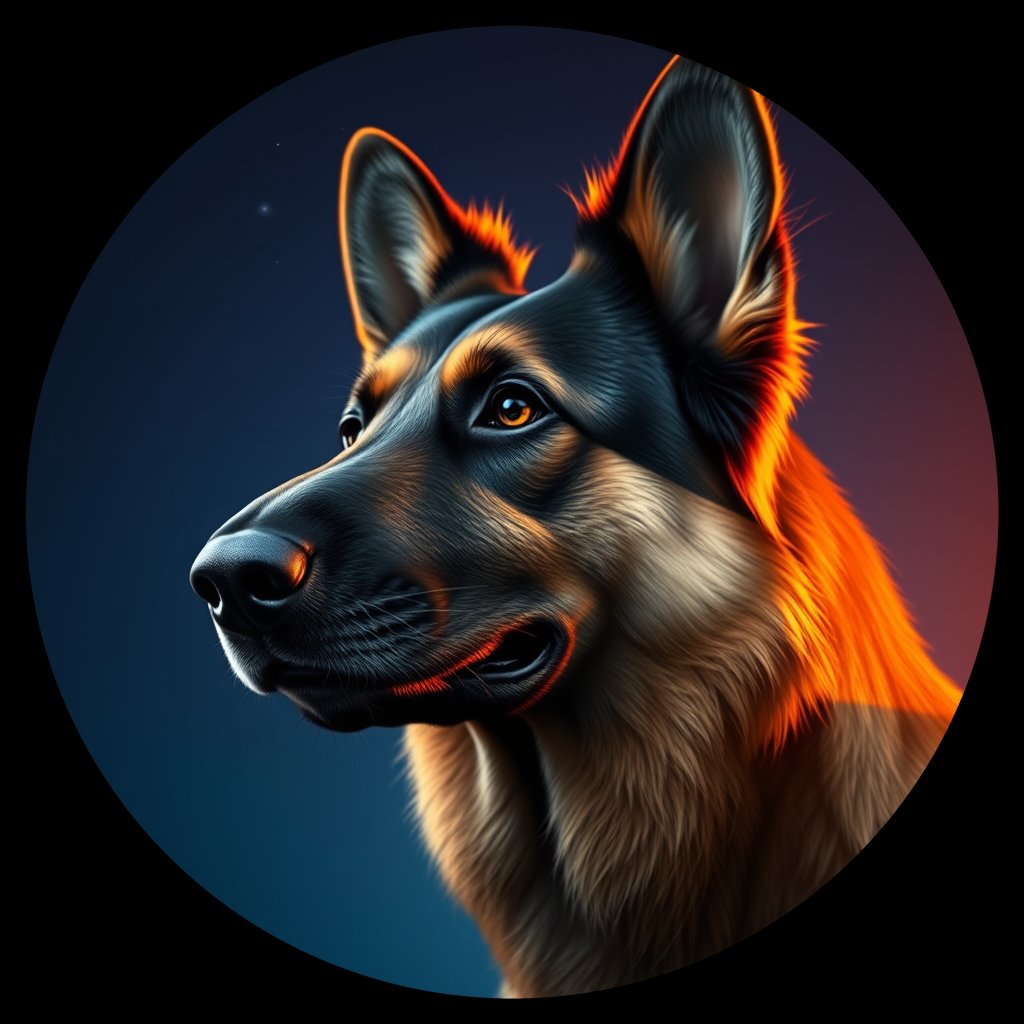 Cosmic medallion portrait of GSD_GSh_0GT206, a German Shepherd