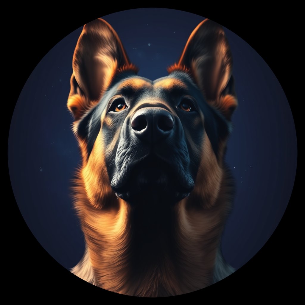 Cosmic medallion portrait of GSD_GSh_0GT208, a German Shepherd