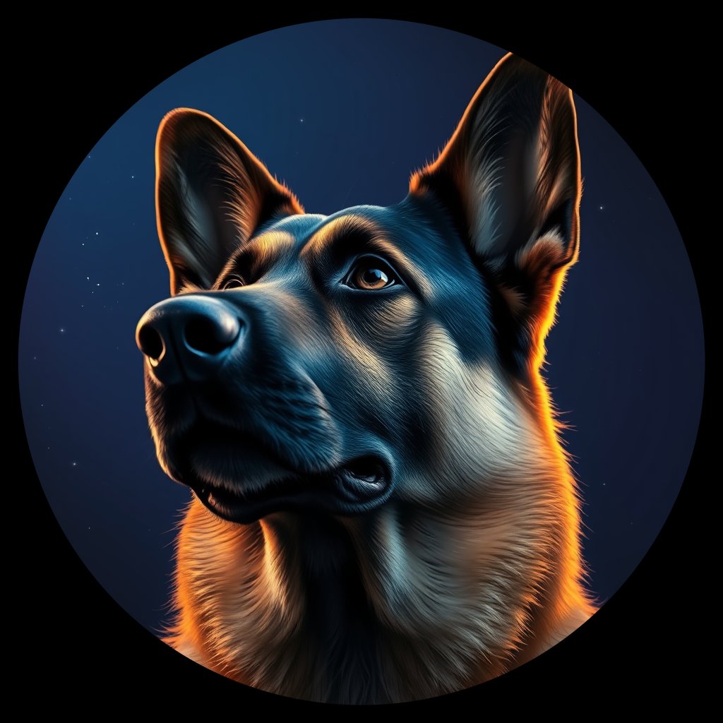 Cosmic medallion portrait of GSD_GSh_0GT209, a German Shepherd