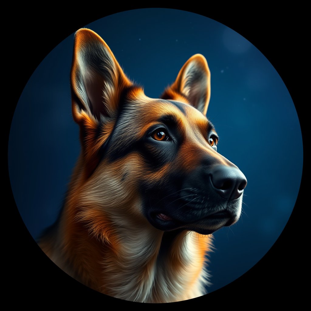 Cosmic medallion portrait of GSHP_GSHP_03069, a German Shepherd