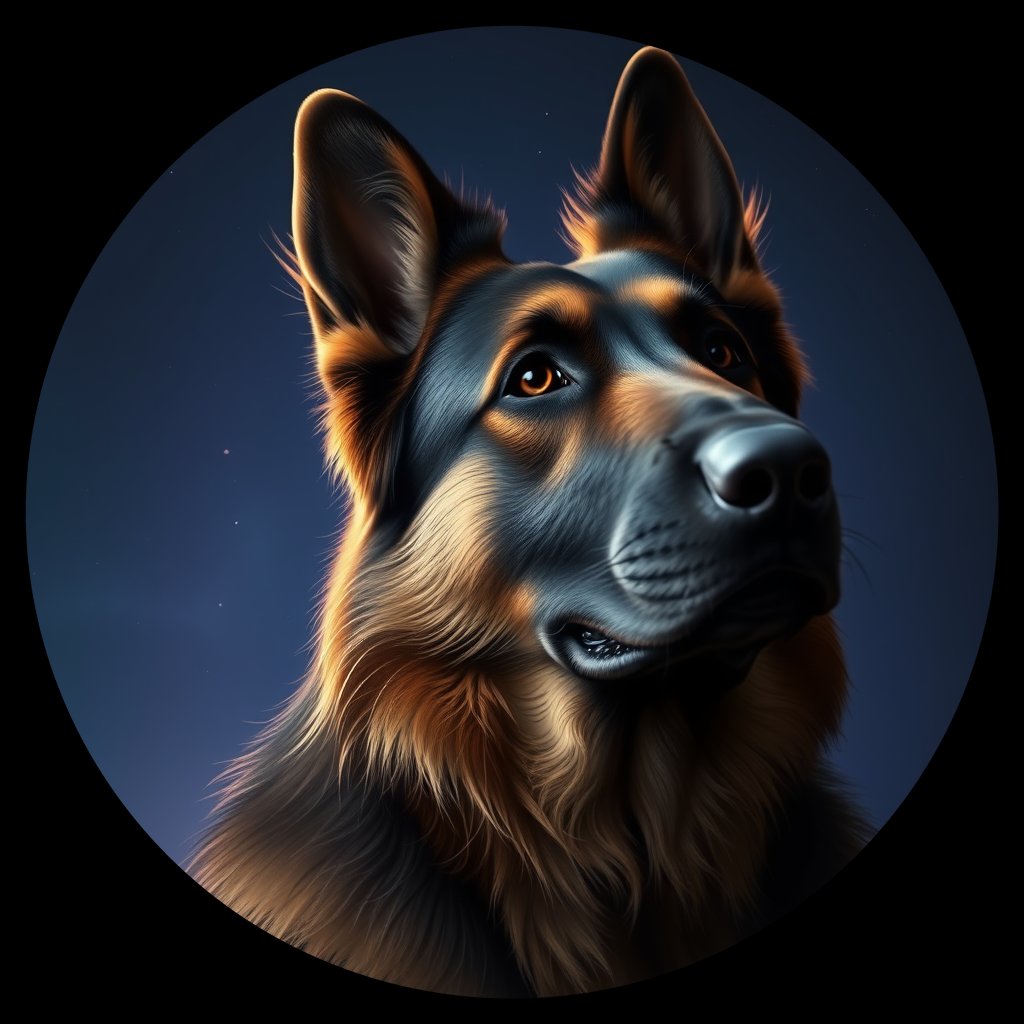 Cosmic medallion portrait of GSHP_GSHP_13151, a German Shepherd