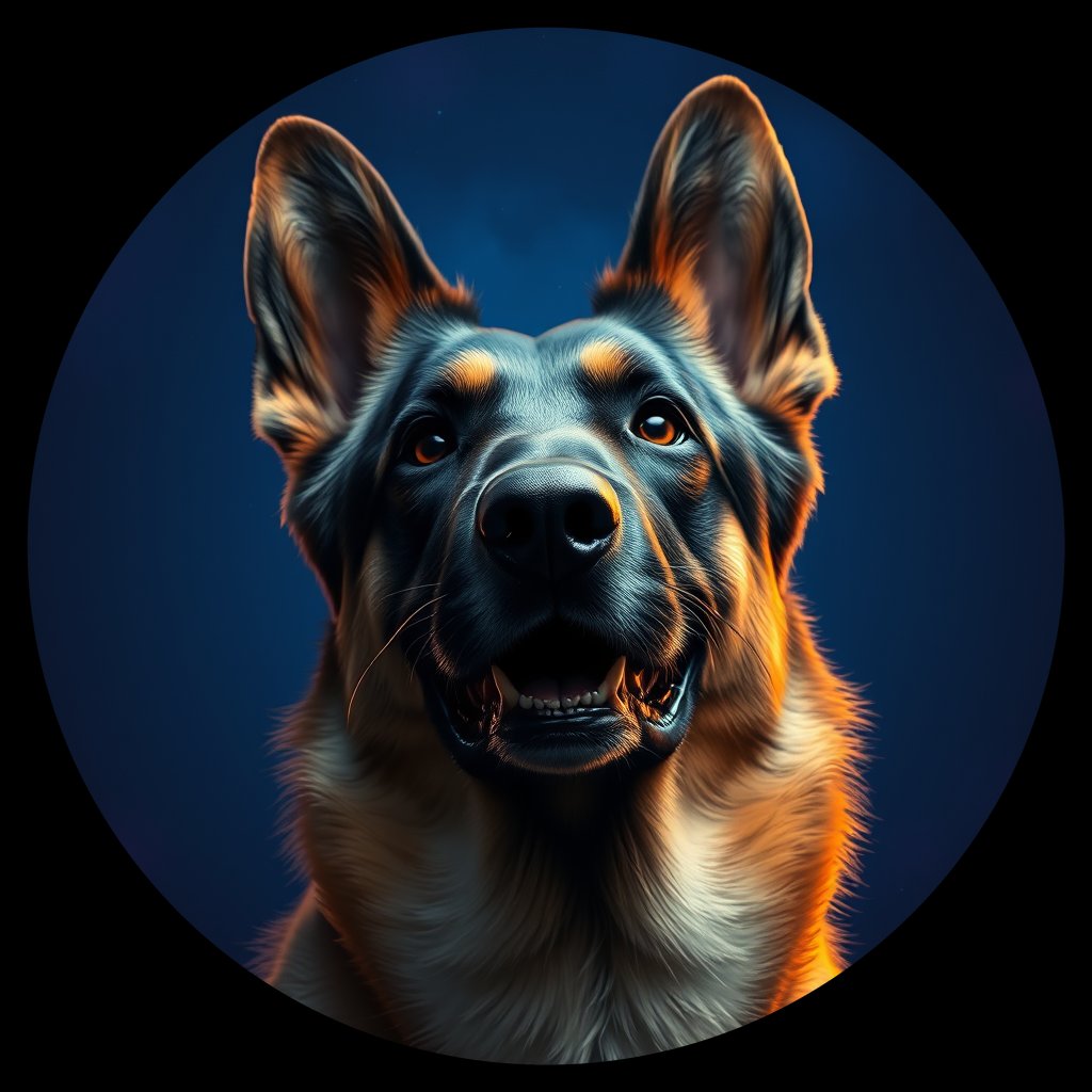 Cosmic medallion portrait of GSHP_GSHP_15392, a German Shepherd