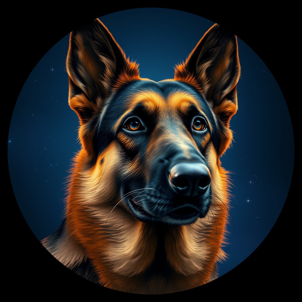 Cosmic medallion portrait of GSHP_GSHP_29548, a German Shepherd
