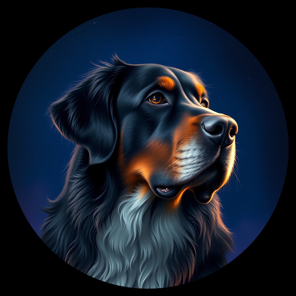 Cosmic medallion portrait of GSMD_GSMD_21523, a Greater Swiss Mountain Dog