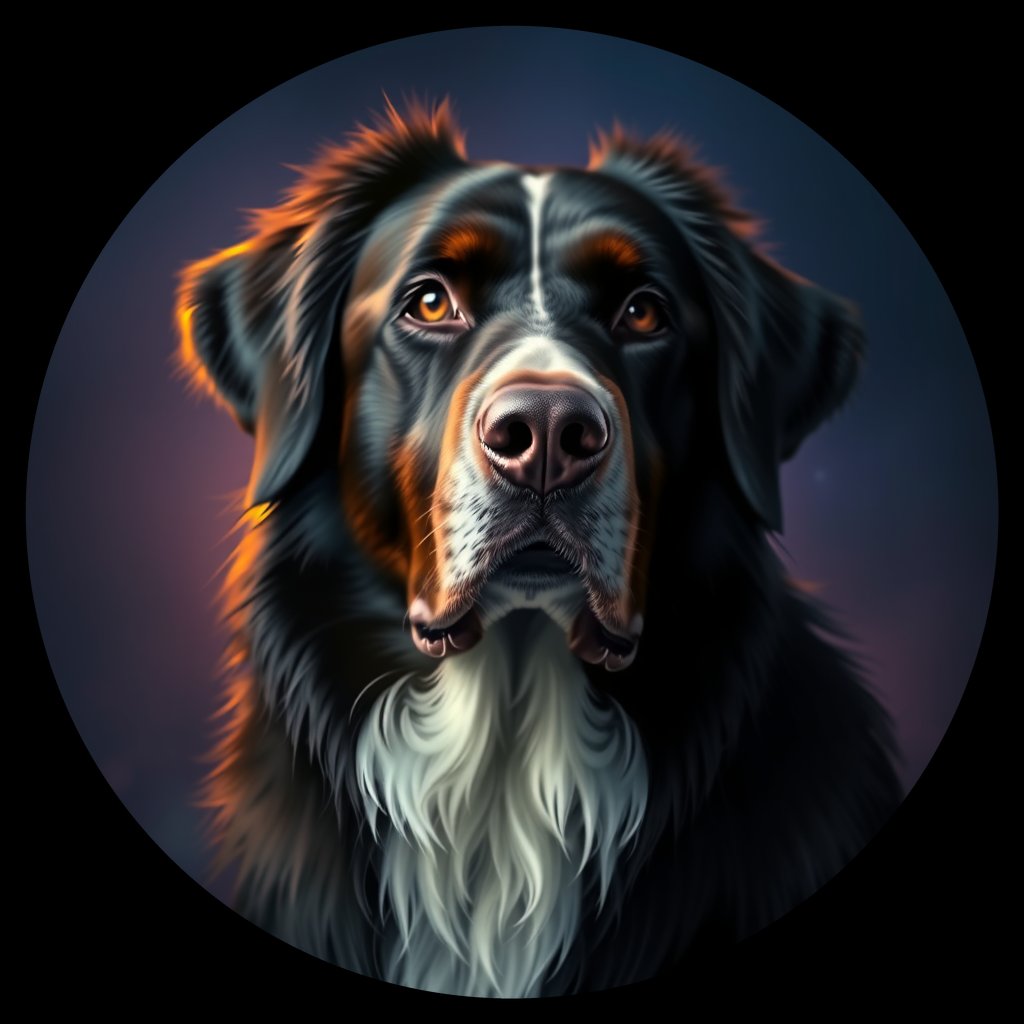 Cosmic medallion portrait of GSMD_GSMD_21528, a Greater Swiss Mountain Dog