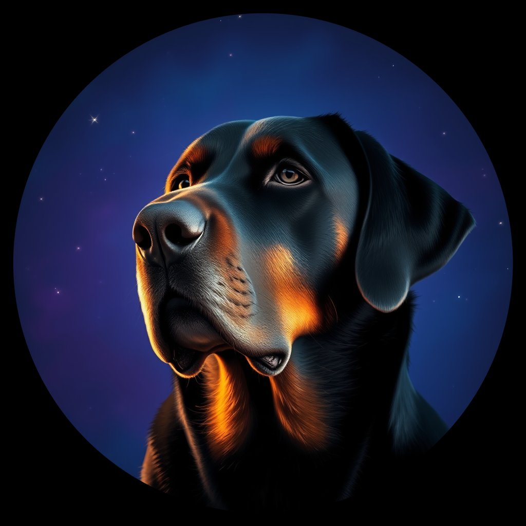 Cosmic medallion portrait of GSMD_GSMD_25392, a Greater Swiss Mountain Dog