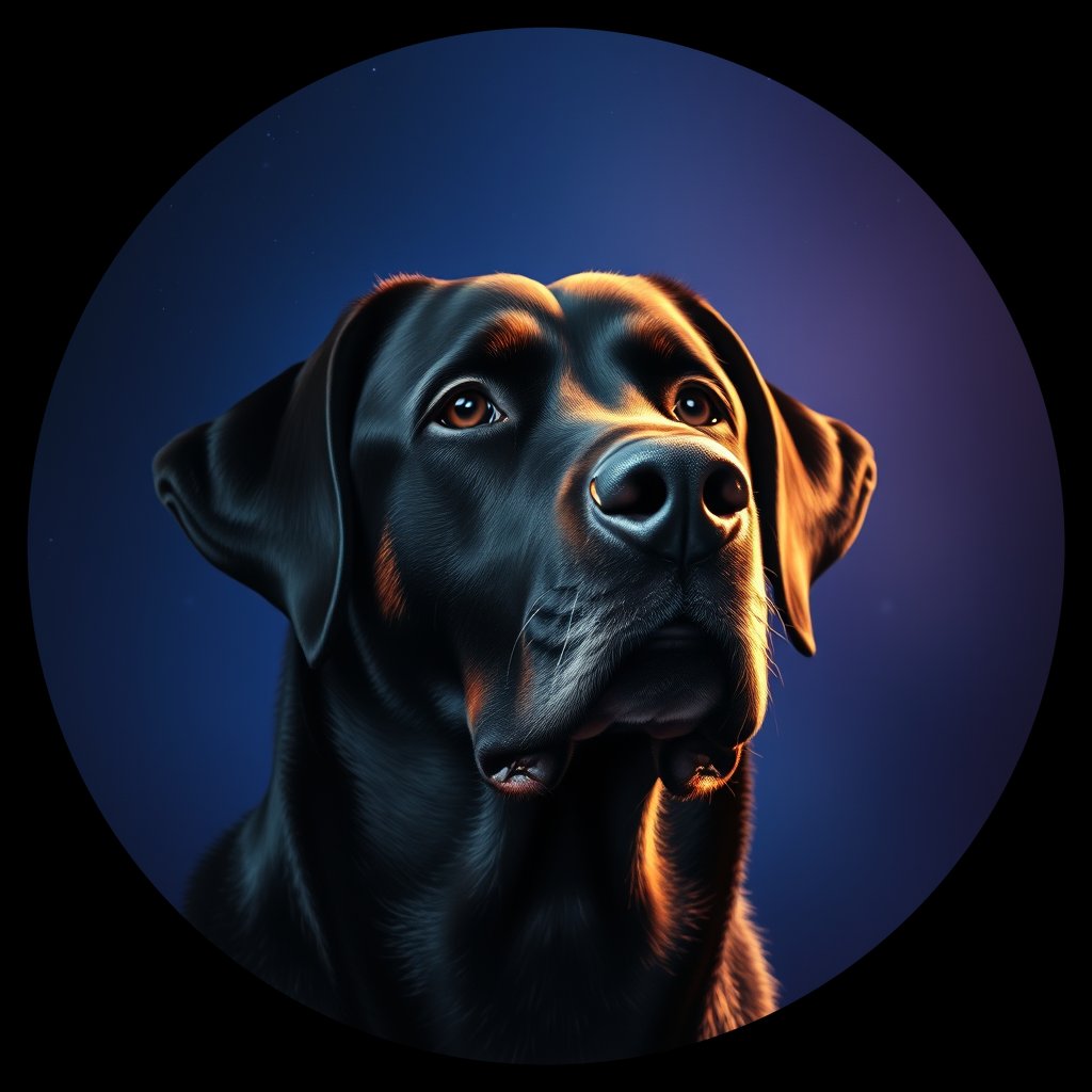 Cosmic medallion portrait of GSMD_GSMD_28923, a Greater Swiss Mountain Dog