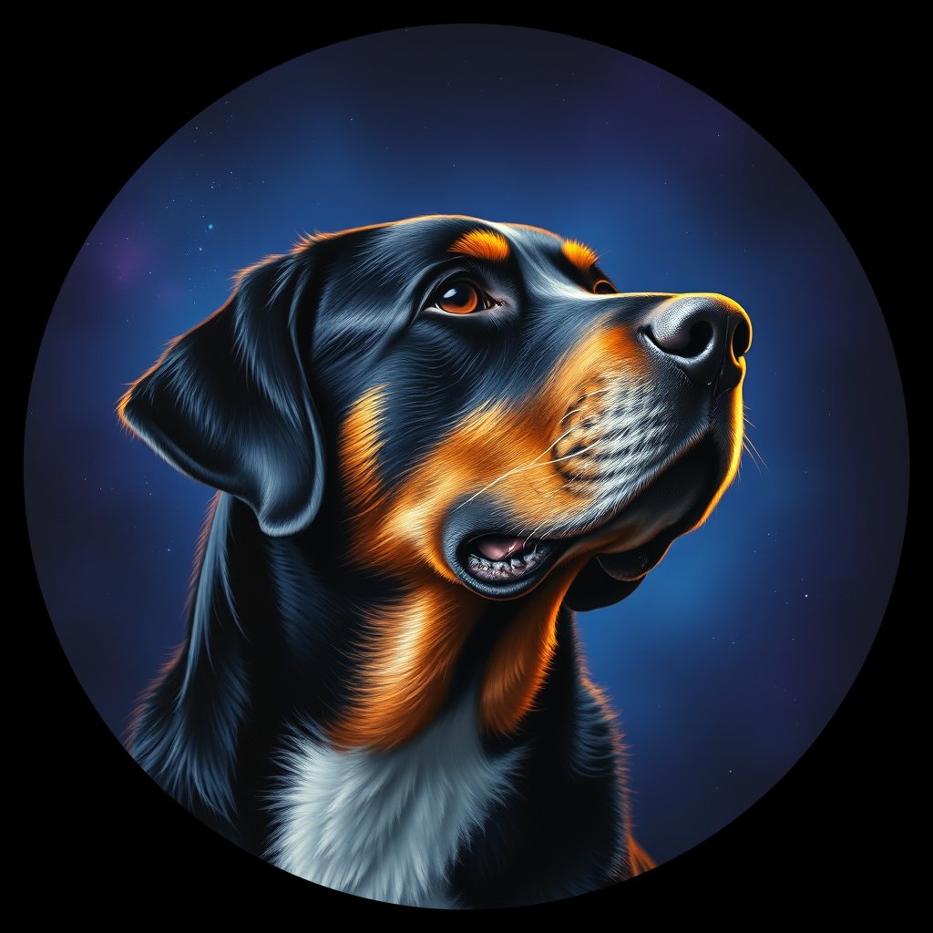 Cosmic medallion portrait of GSMD_GSMD_28924, a Greater Swiss Mountain Dog