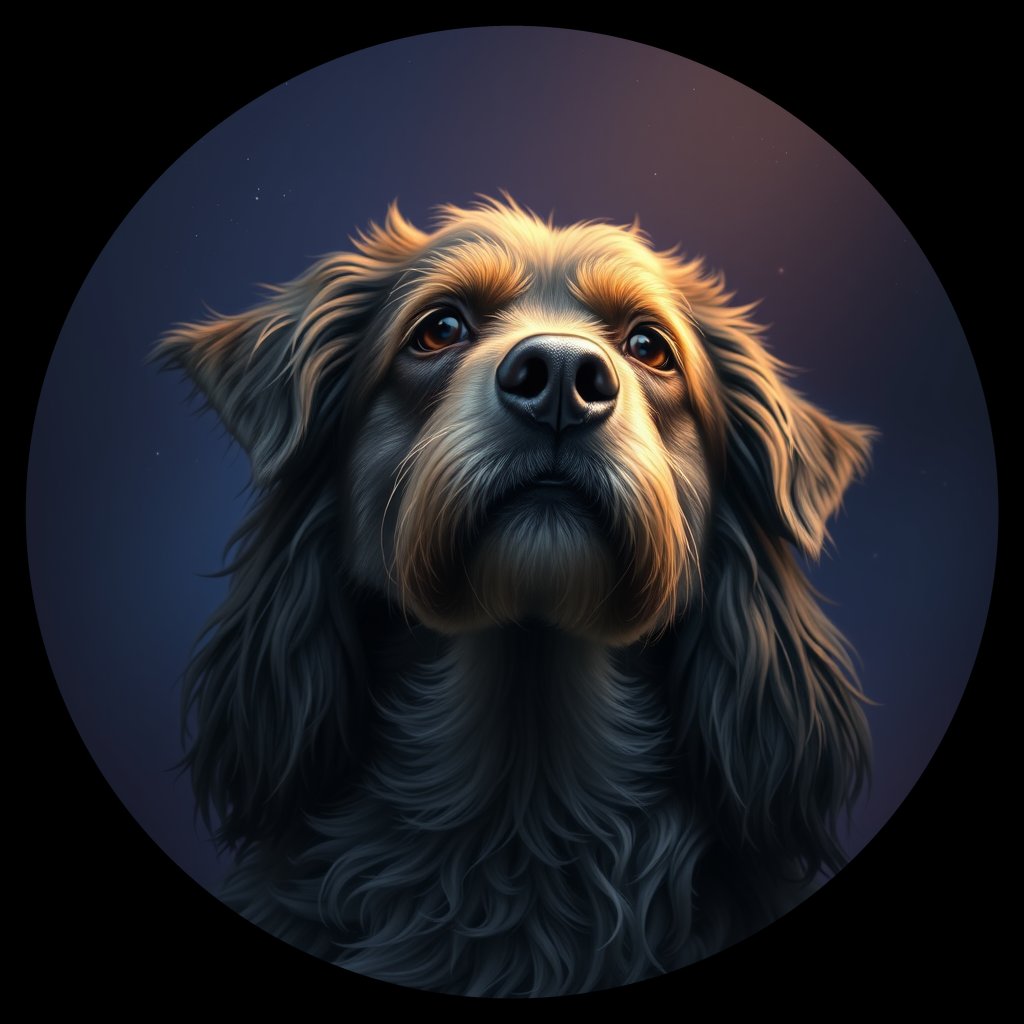 Cosmic medallion portrait of GSNZ_GSNZ_13235, a Village Dog Nz North