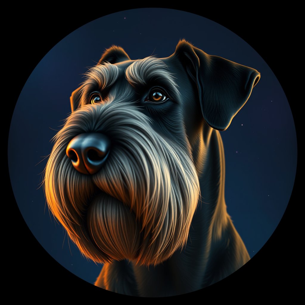 Cosmic medallion portrait of GS_29455_GS_29455, a Giant Schnauzer
