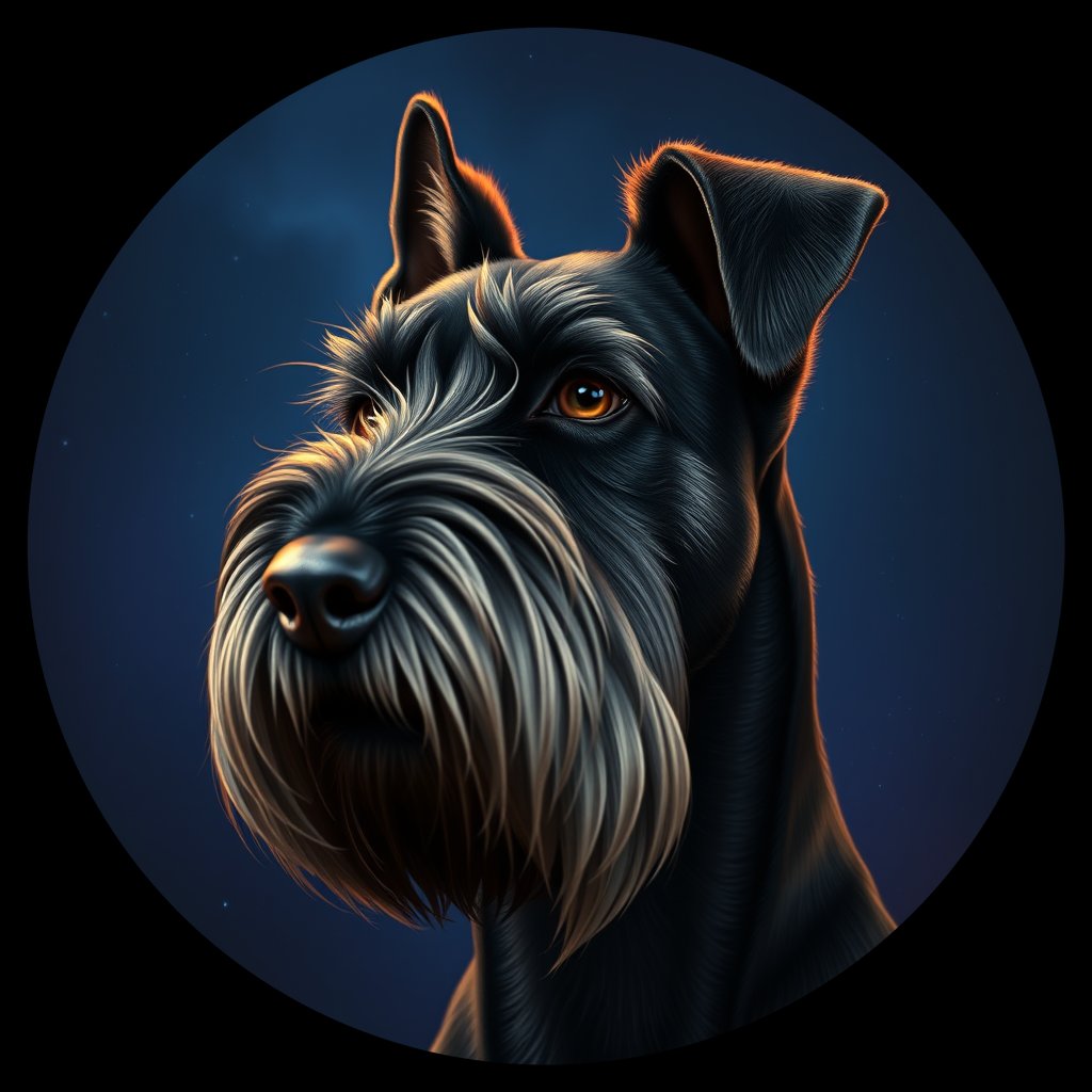 Cosmic medallion portrait of GS_29747_GS_29747, a Giant Schnauzer
