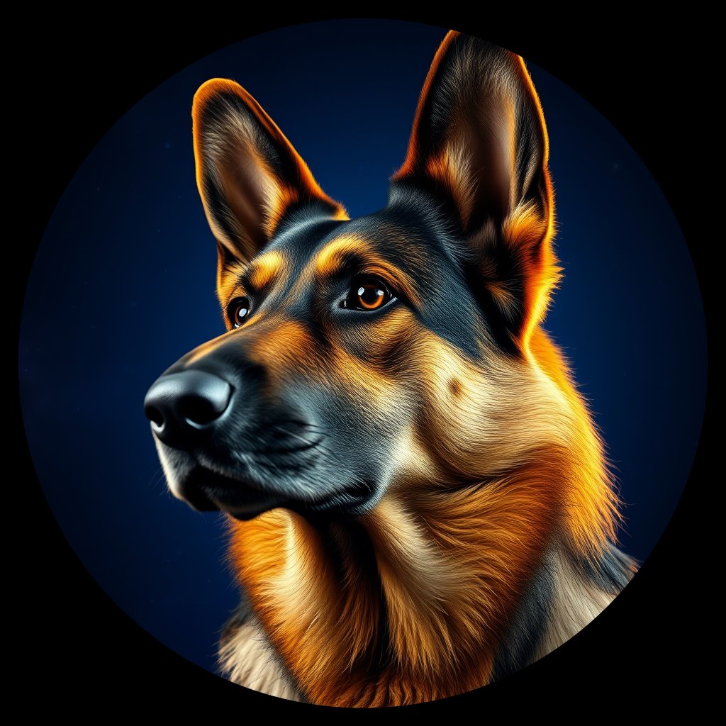 Cosmic medallion portrait of GSh_GT201_GSh_GT201, a German Shepherd