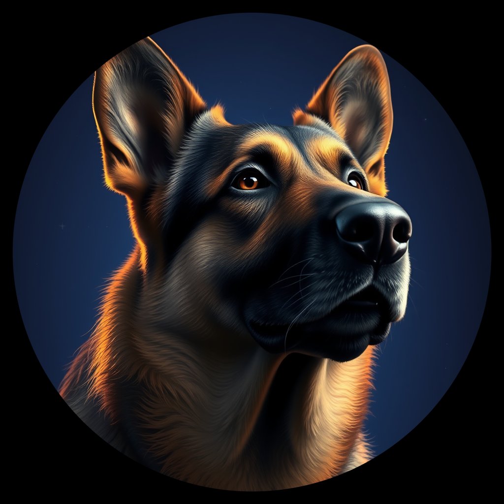 Cosmic medallion portrait of GSh_GT202_GSh_GT202, a German Shepherd