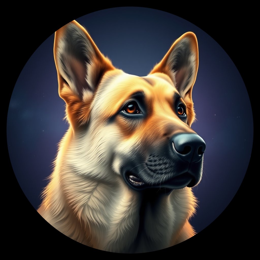 Cosmic medallion portrait of GSh_GT204_GSh_GT204, a German Shepherd