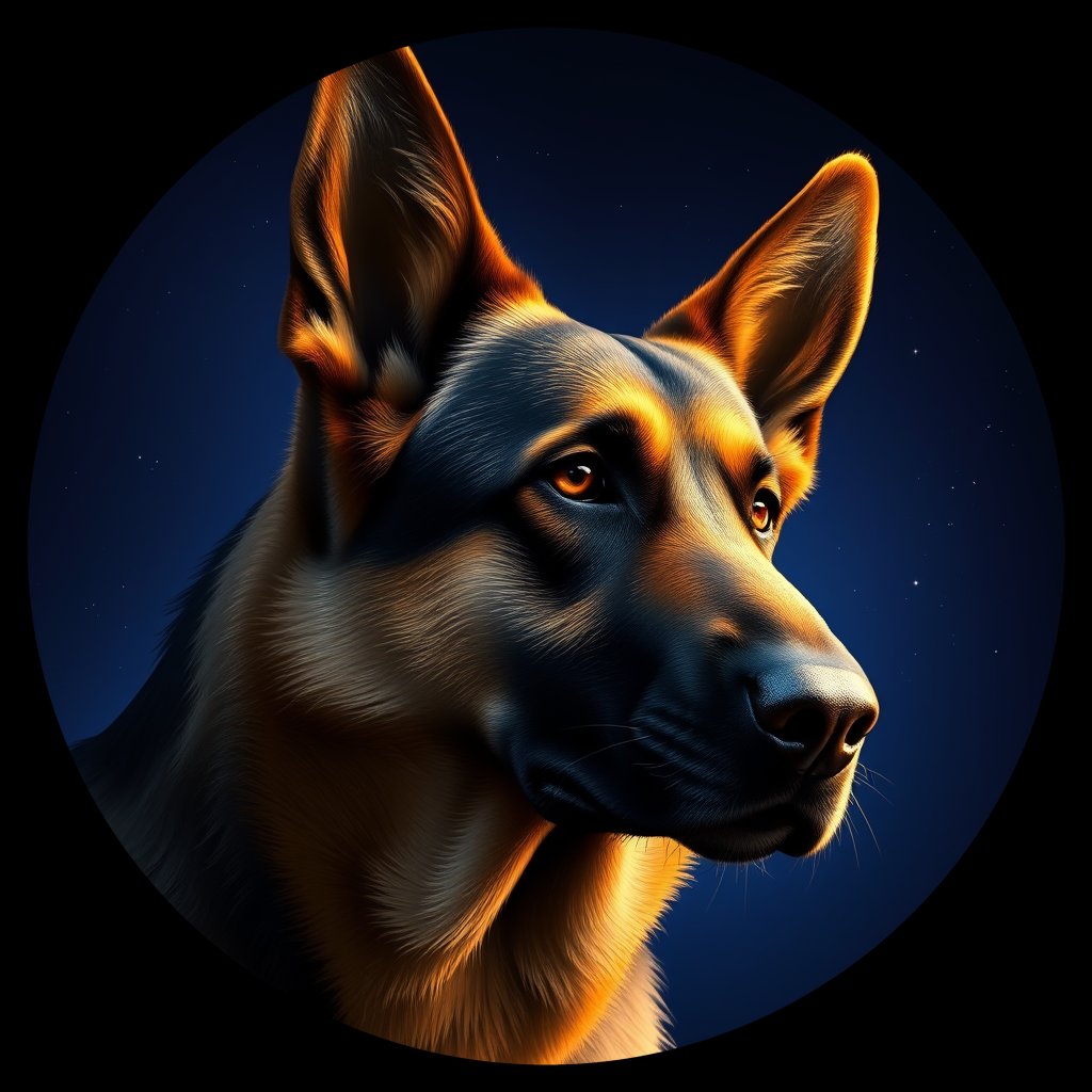 Cosmic medallion portrait of GSh_GT205_GSh_GT205, a German Shepherd