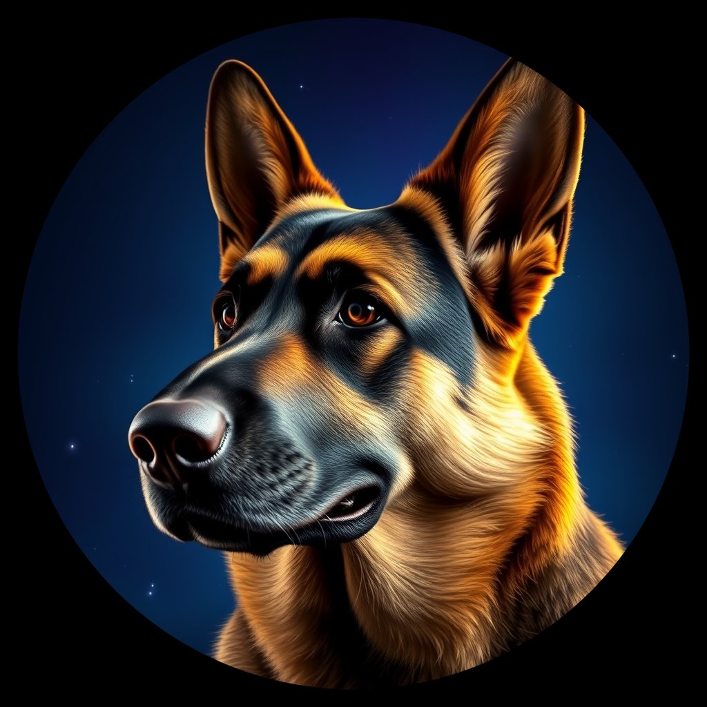 Cosmic medallion portrait of GSh_GT210_GSh_GT210, a German Shepherd
