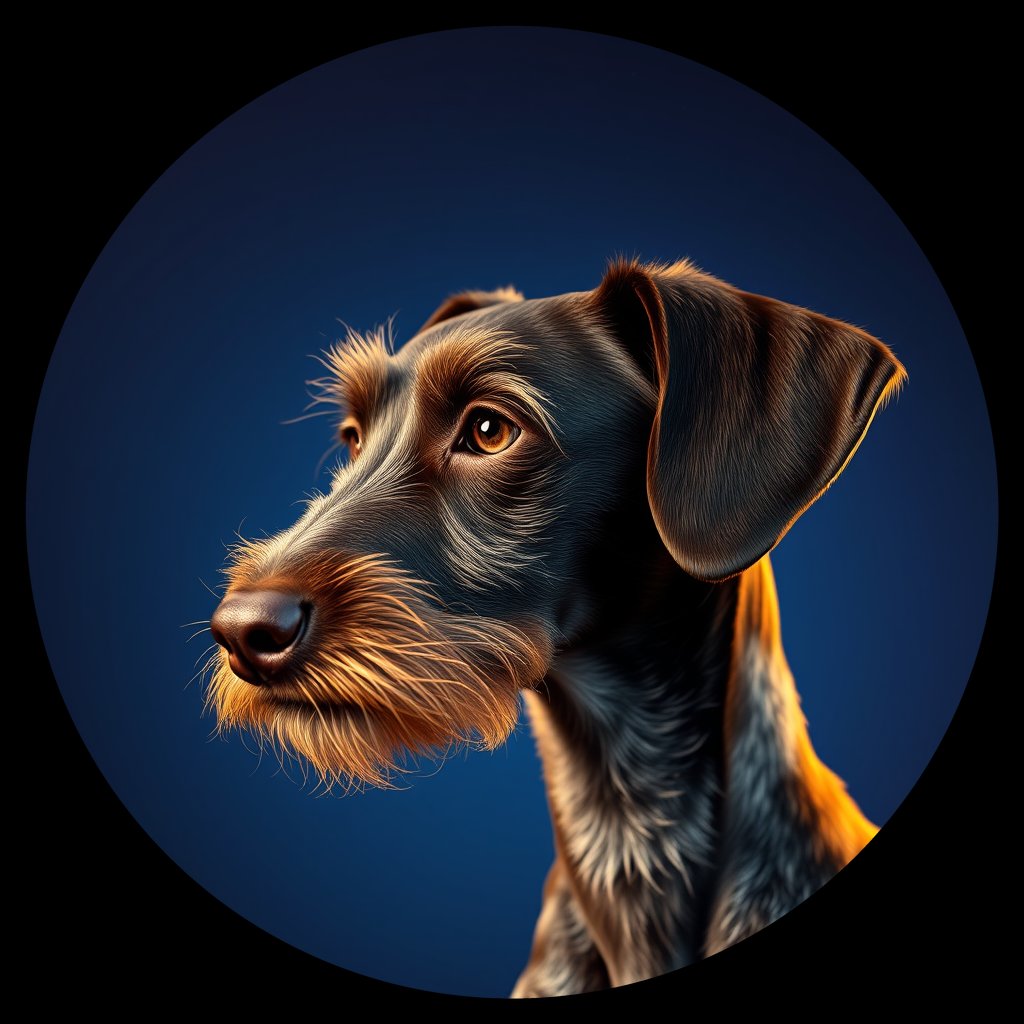 Cosmic medallion portrait of GWHP_GWHP_16E05, a German Wirehaired Pointer