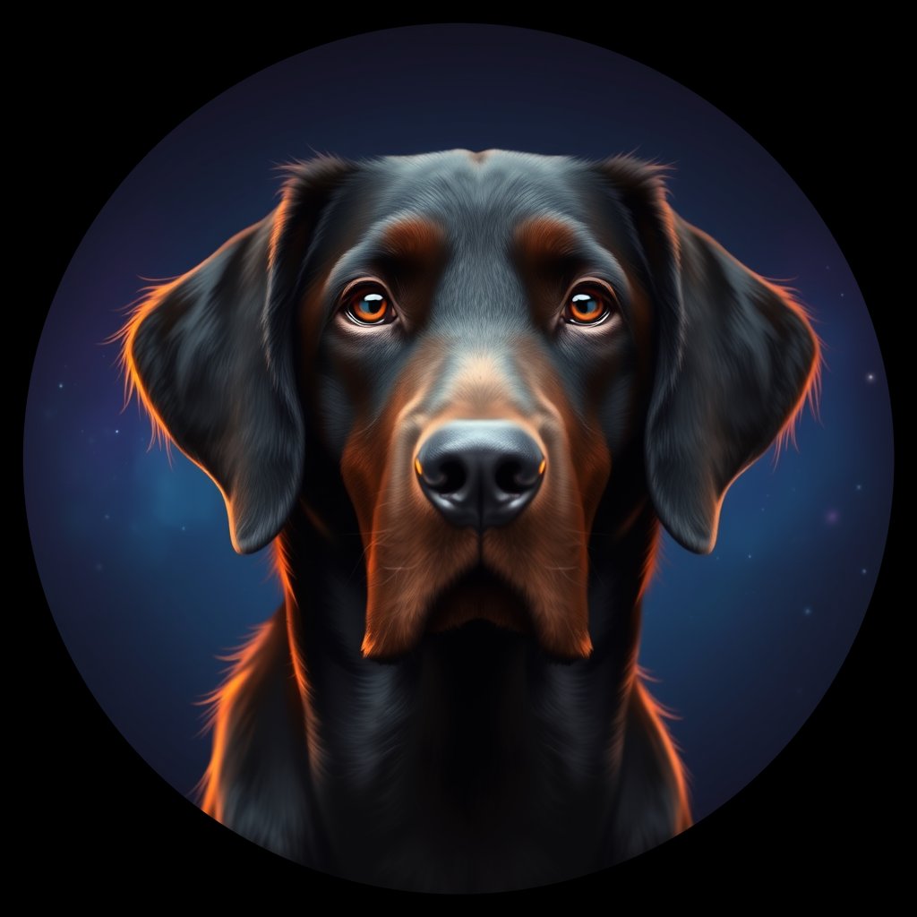 Cosmic medallion portrait of GoS_LU613_GoS_LU613, a Gordon Setter