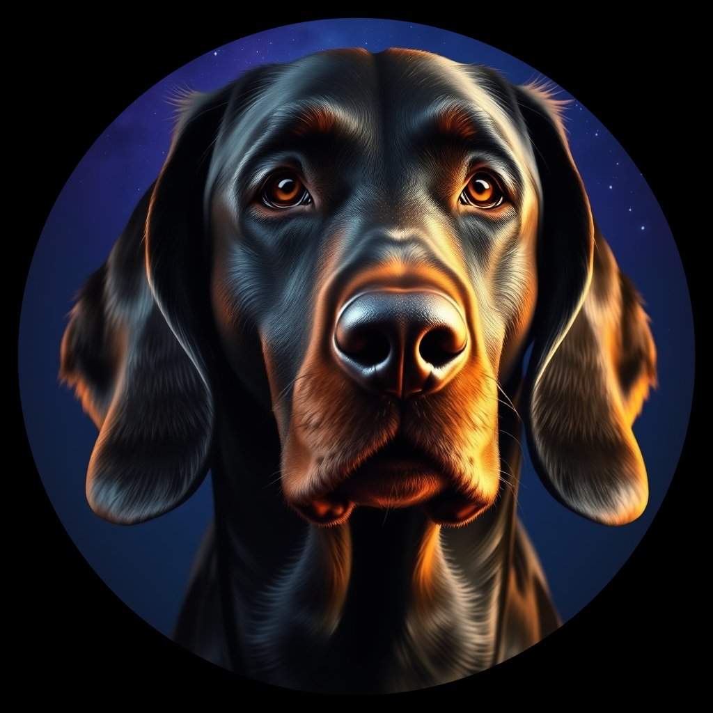 Cosmic medallion portrait of GoS_LU647_GoS_LU647, a Gordon Setter