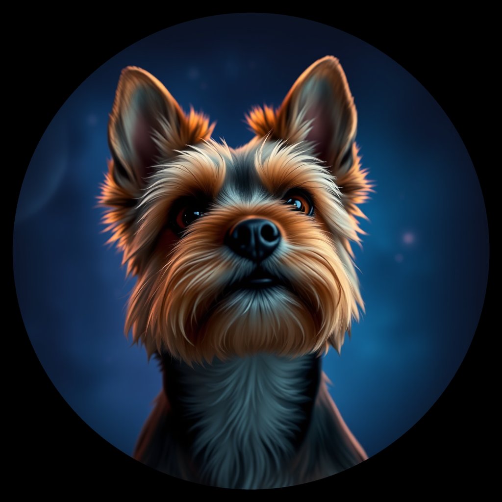 Cosmic medallion portrait of H10-Flicka-Miller-outsource-YT_H10-Flicka-Miller-outsource-YT, a Yorkshire Terrier