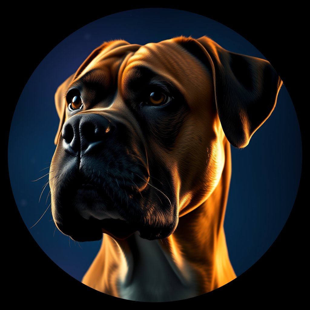Cosmic medallion portrait of H5-HUC12-MALE-N/A_H5-HUC12-MALE-N/A, a Boxer