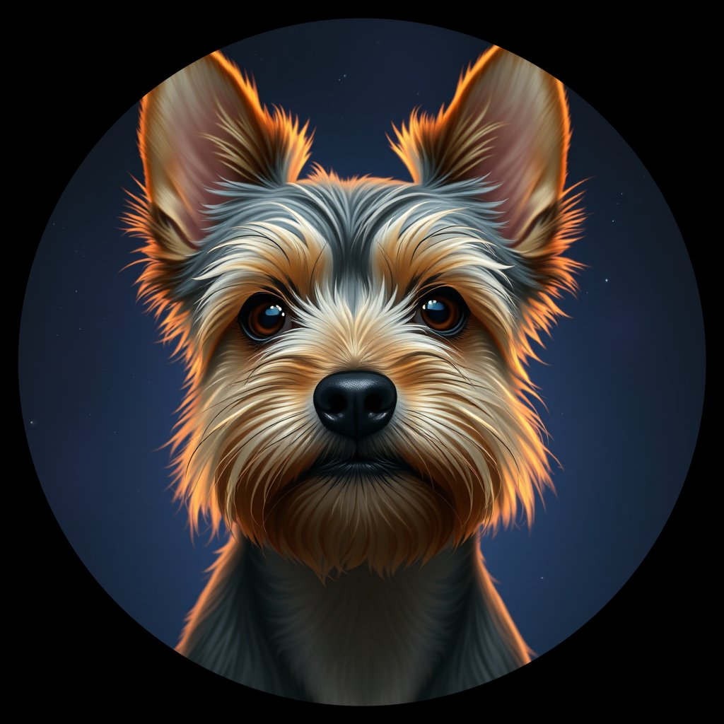 Cosmic medallion portrait of H9-Tia-Kage-YT_H9-Tia-Kage-YT, a Yorkshire Terrier