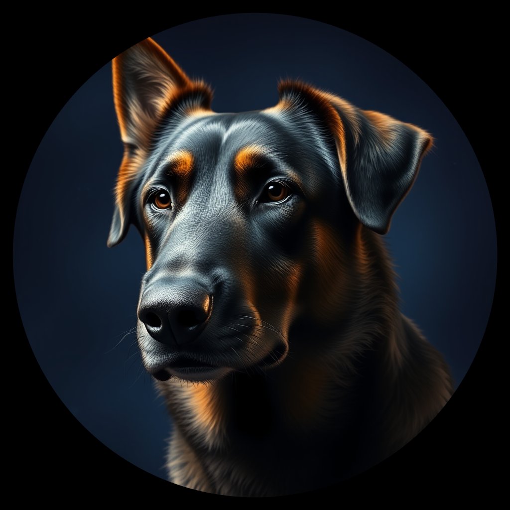 Cosmic medallion portrait of HR2_HR2, a Croatian Shepherd