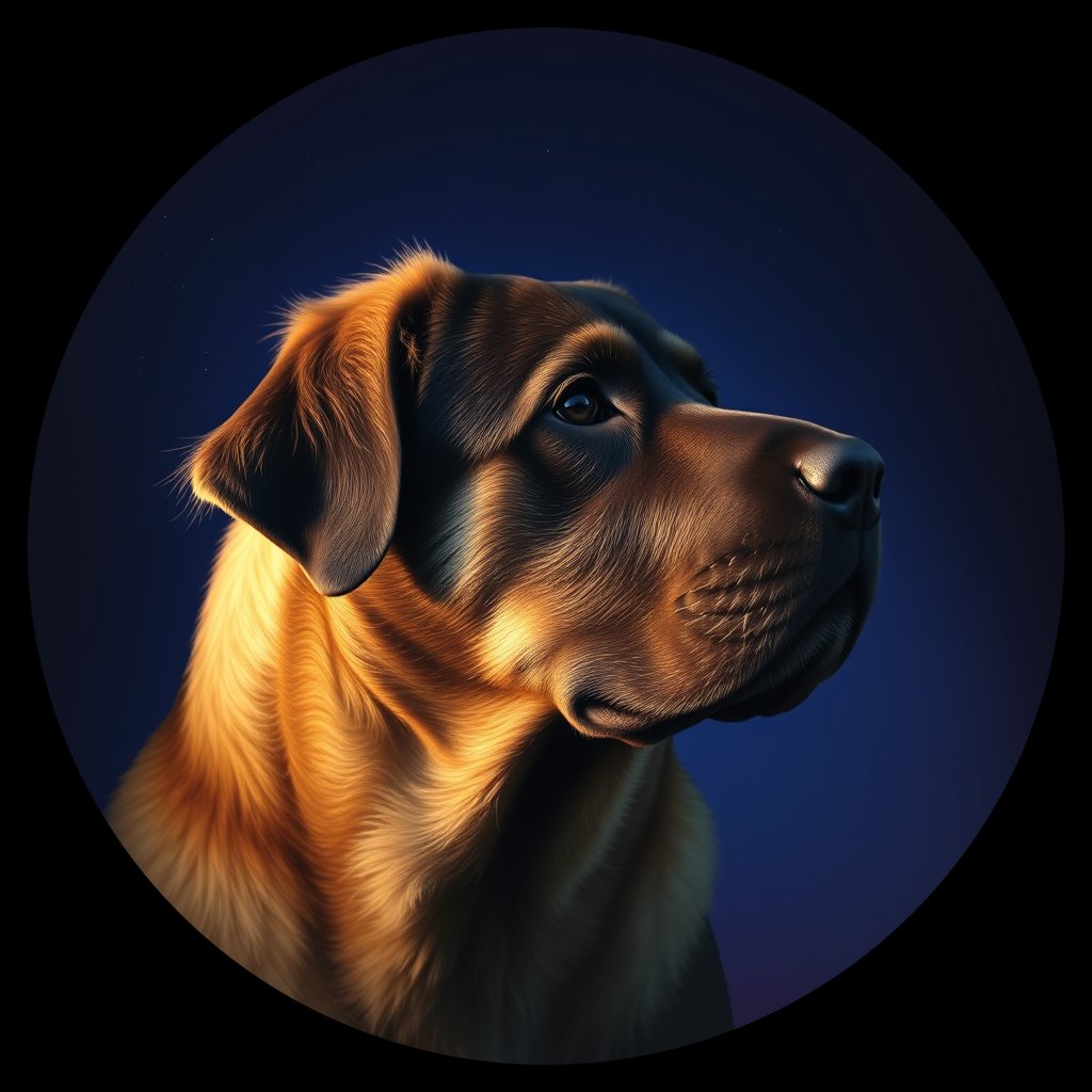 Cosmic medallion portrait of HR6_HR6, a Croatian Shepherd