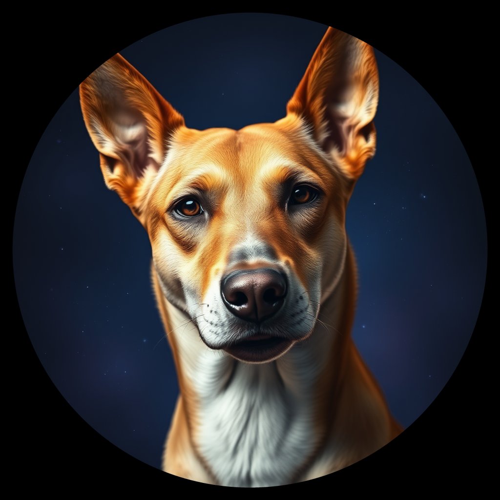 Cosmic medallion portrait of HR97_HR97, a Village Dog Croatia