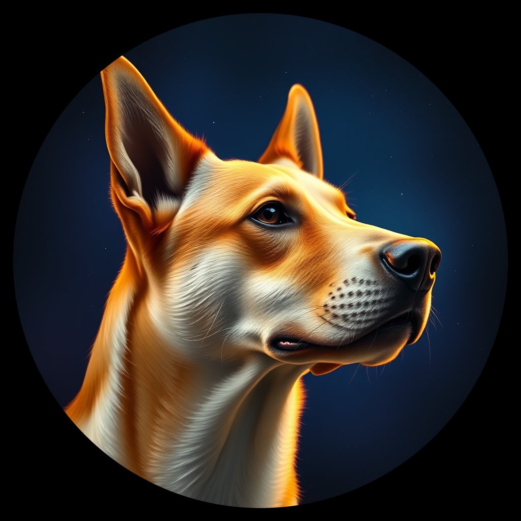 Cosmic medallion portrait of HYBRID_cd026, a Dingo Hybrid