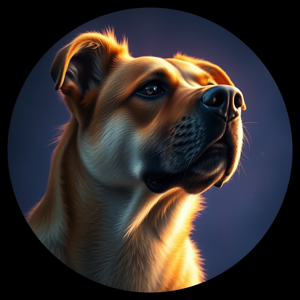 Cosmic medallion portrait of HYBRID_cd076, a Dingo Hybrid