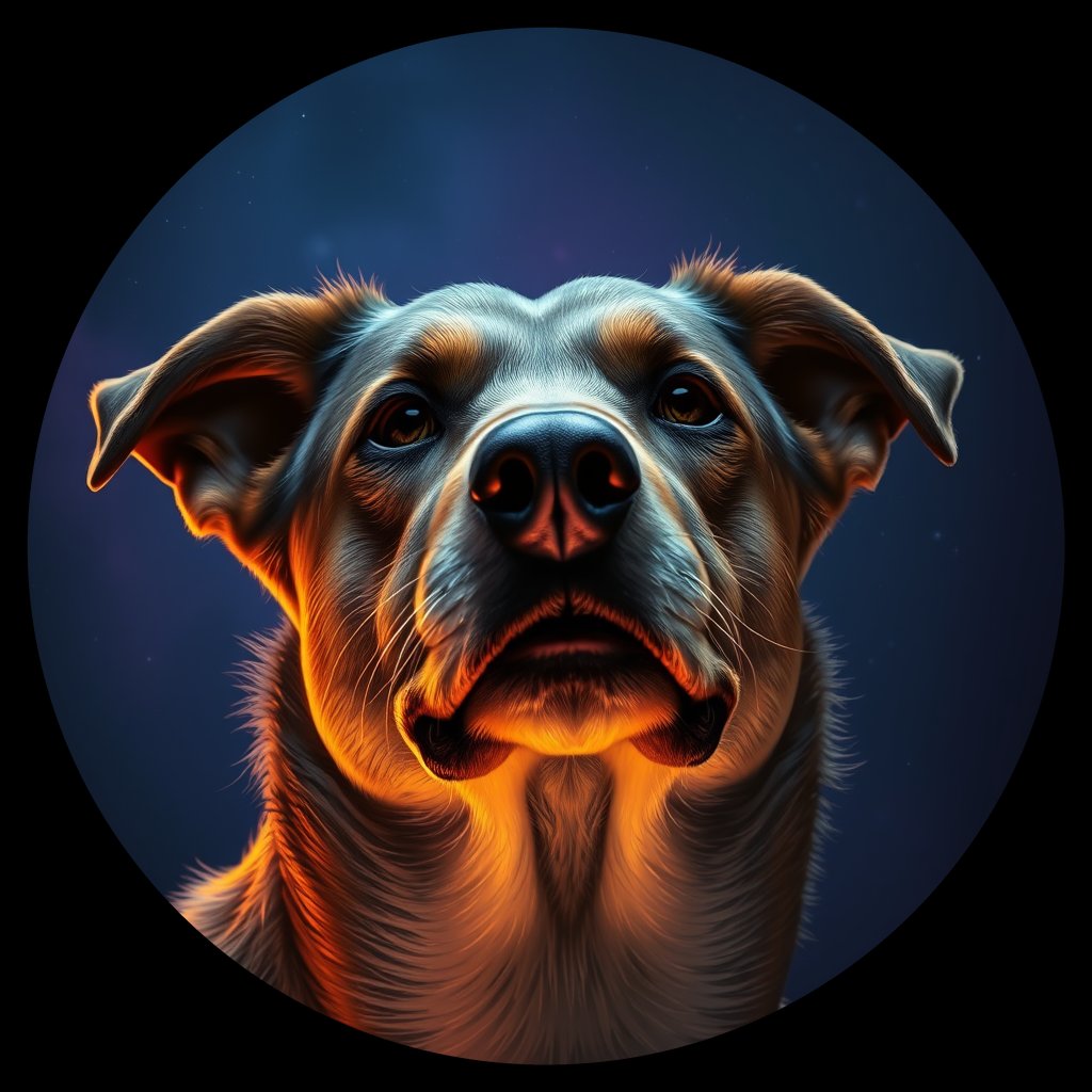 Cosmic medallion portrait of HYBRID_cd213, a Dingo Hybrid