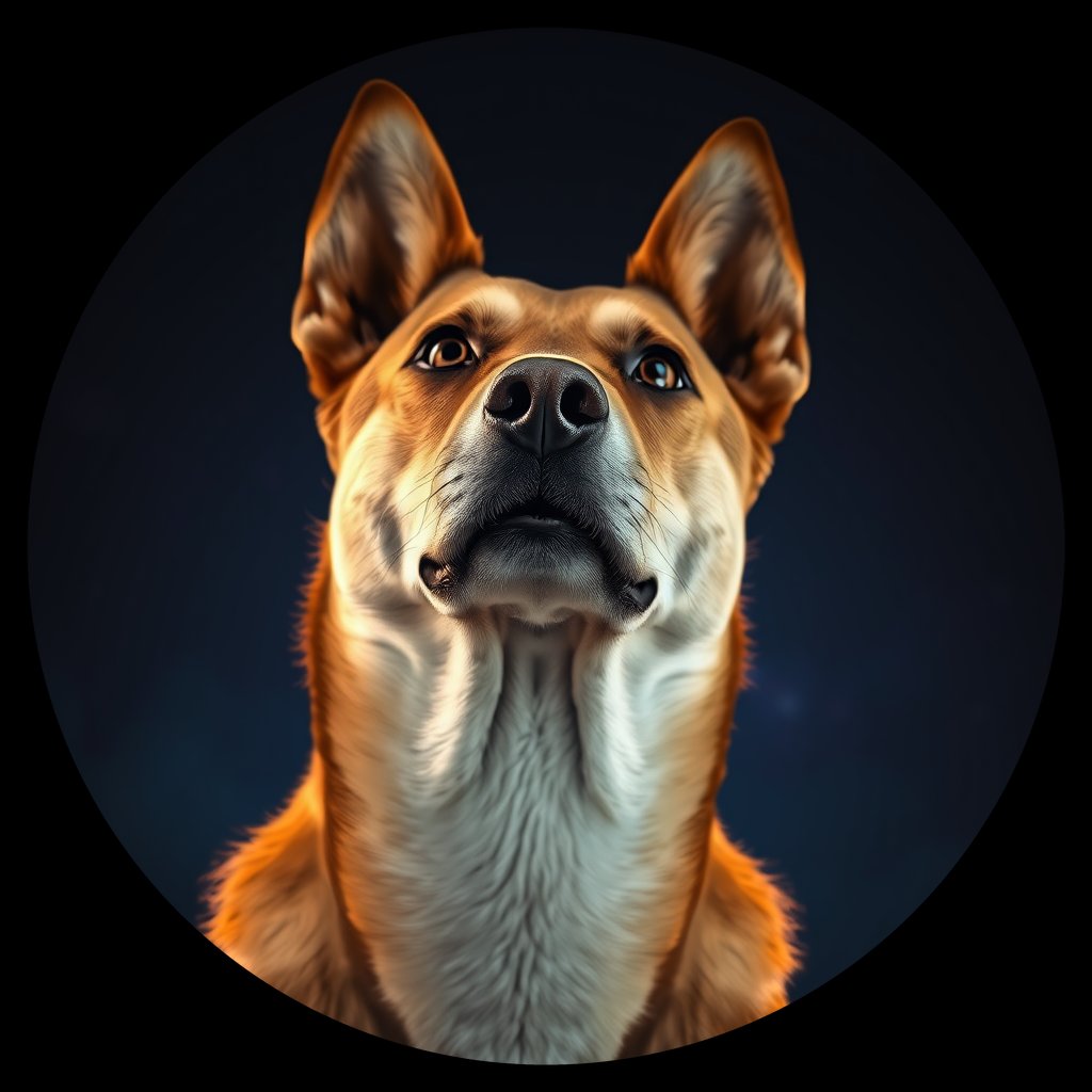 Cosmic medallion portrait of HYBRID_cd648, a Dingo Hybrid