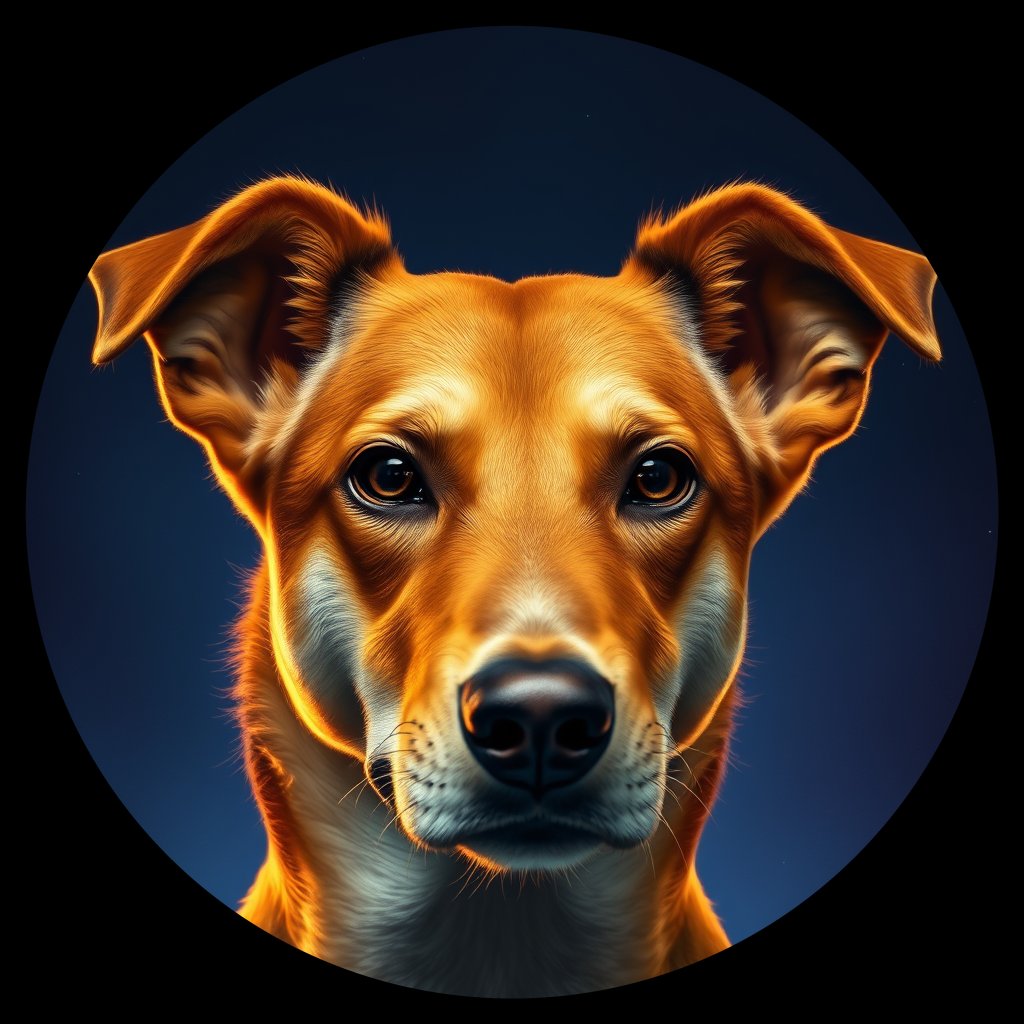 Cosmic medallion portrait of HYBRID_cd664, a Dingo Hybrid
