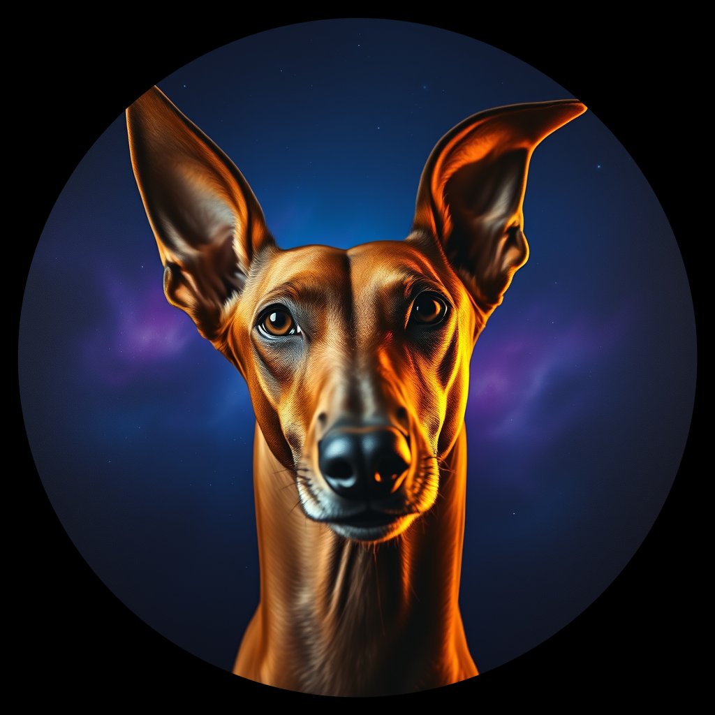 Cosmic medallion portrait of IBIZ_IBIZ_01084, a Ibizan Hound