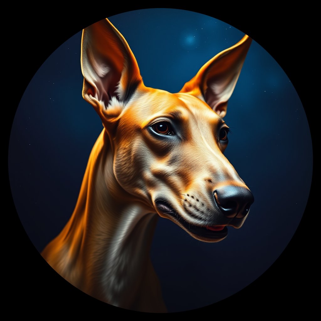 Cosmic medallion portrait of IBIZ_IBIZ_01088, a Ibizan Hound