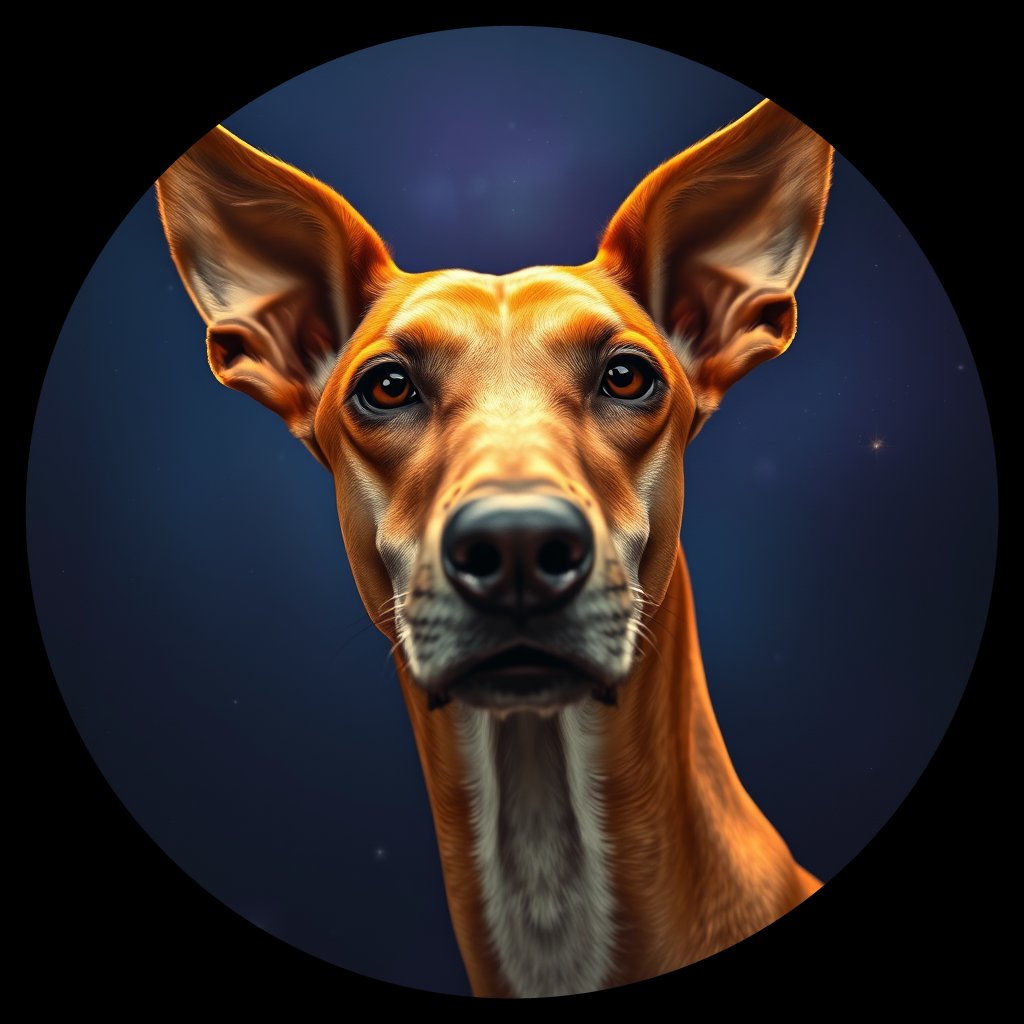 Cosmic medallion portrait of IBIZ_IBIZ_01316, a Ibizan Hound