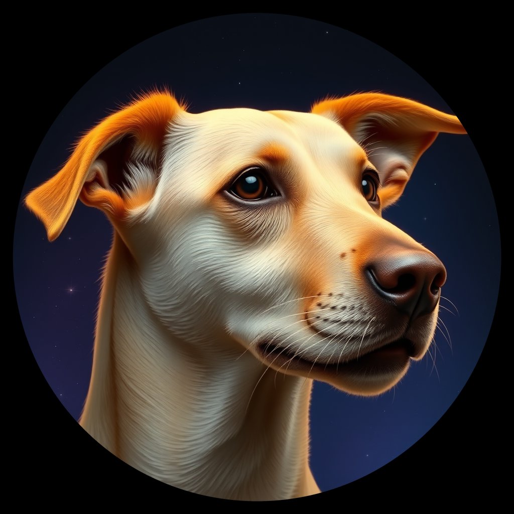 Cosmic medallion portrait of ID104_ID104, a Village Dog India Chennai