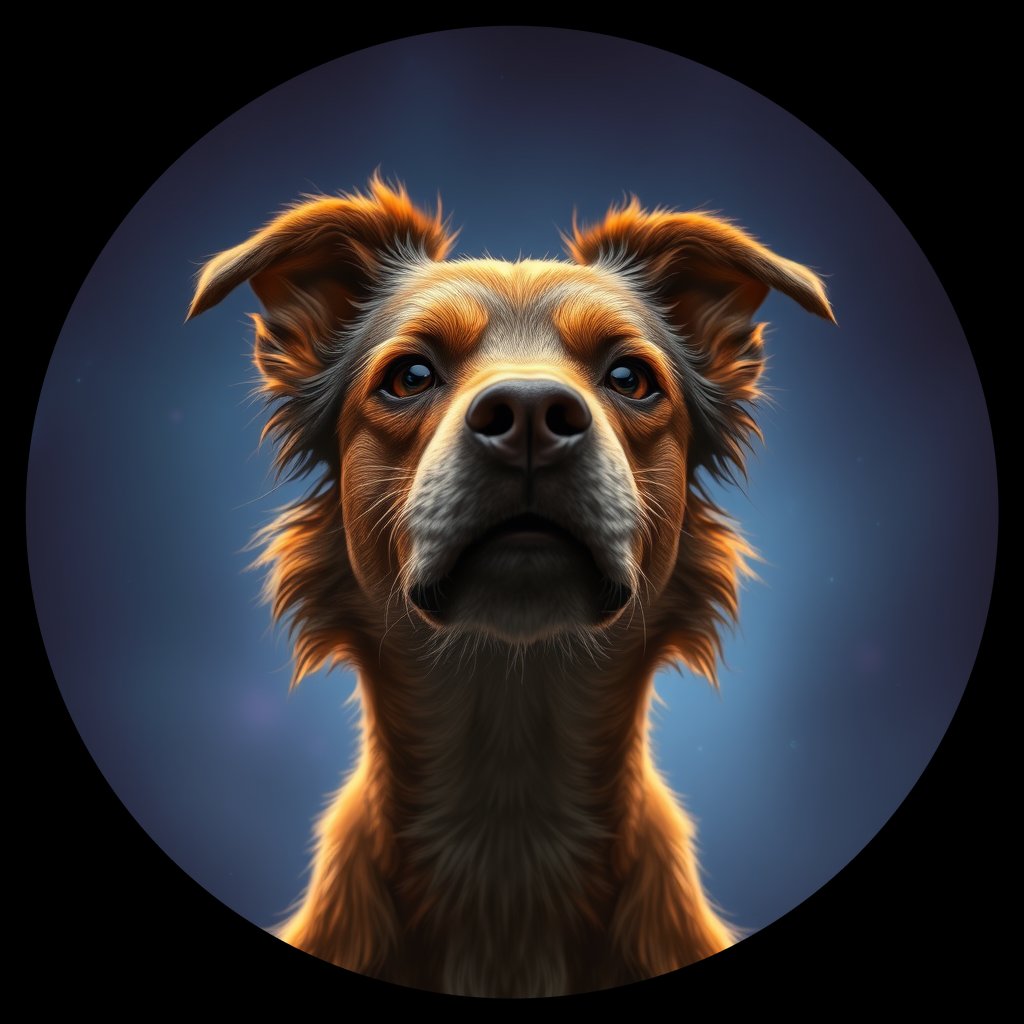 Cosmic medallion portrait of ID141_ID141, a Village Dog India Mumbai