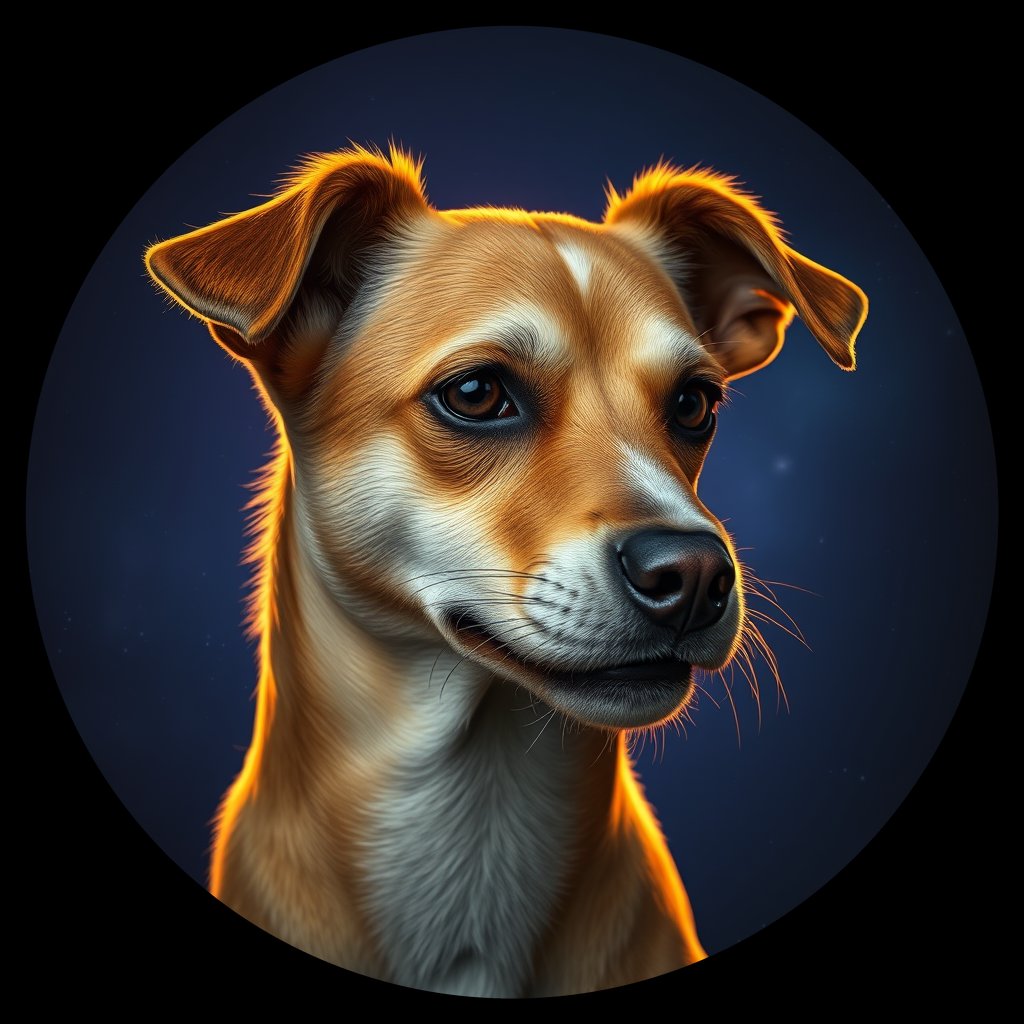 Cosmic medallion portrait of ID157_ID157, a Village Dog India Mumbai