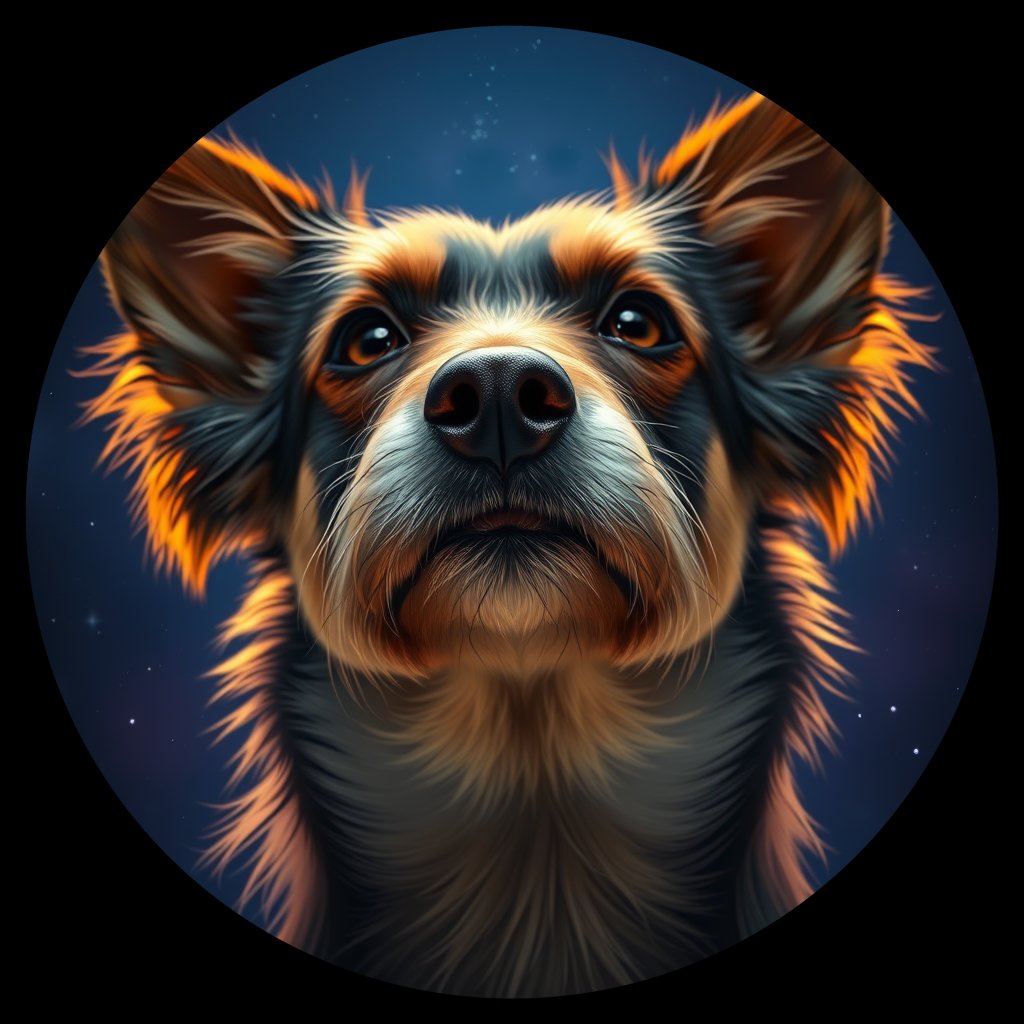 Cosmic medallion portrait of ID15_ID15, a Village Dog India West Bengal