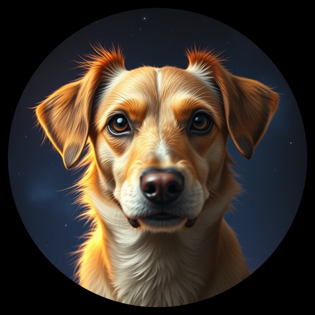 Cosmic medallion portrait of ID6_ID6, a Village Dog India West Bengal