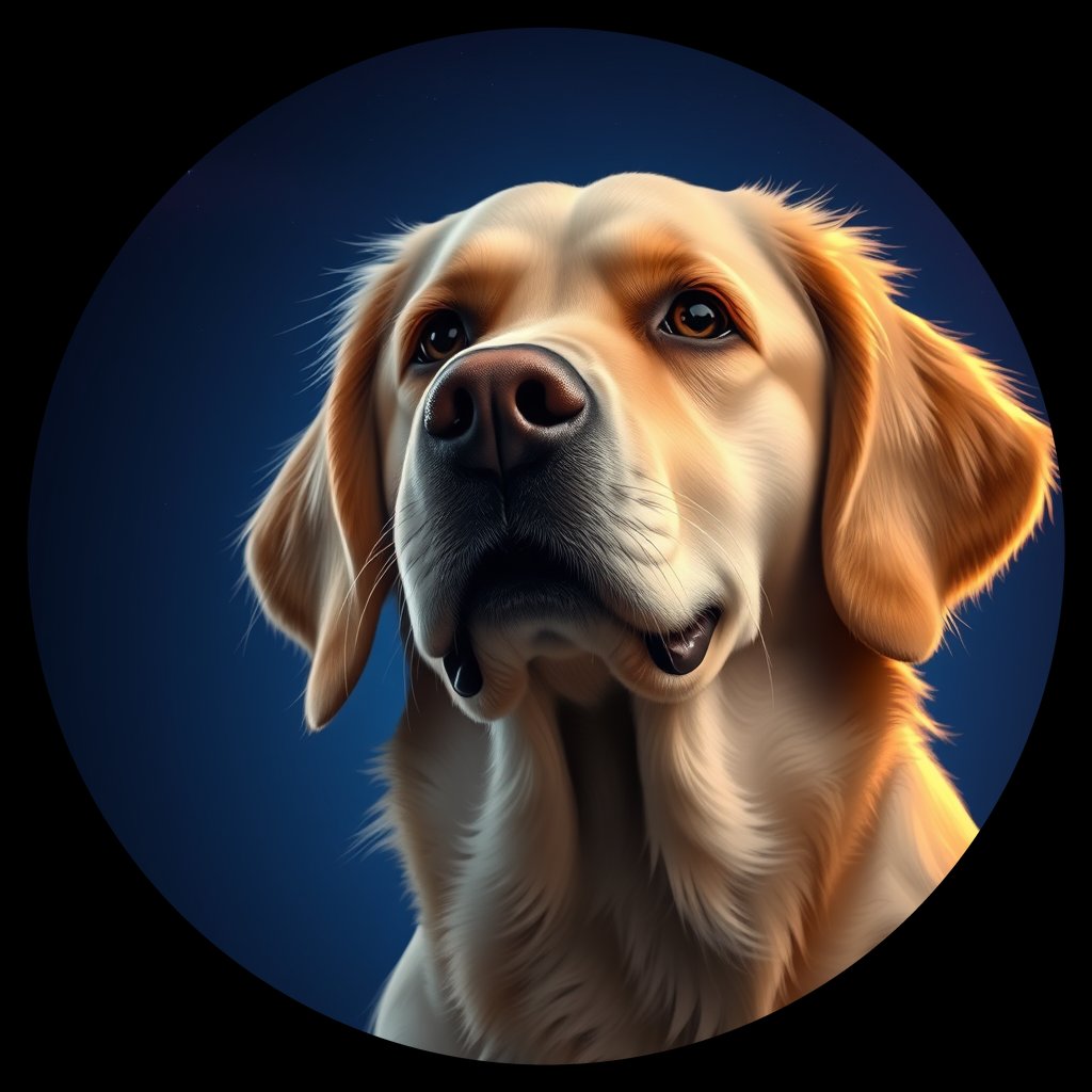 Cosmic medallion portrait of IN40_IN40, a Golden Retriever