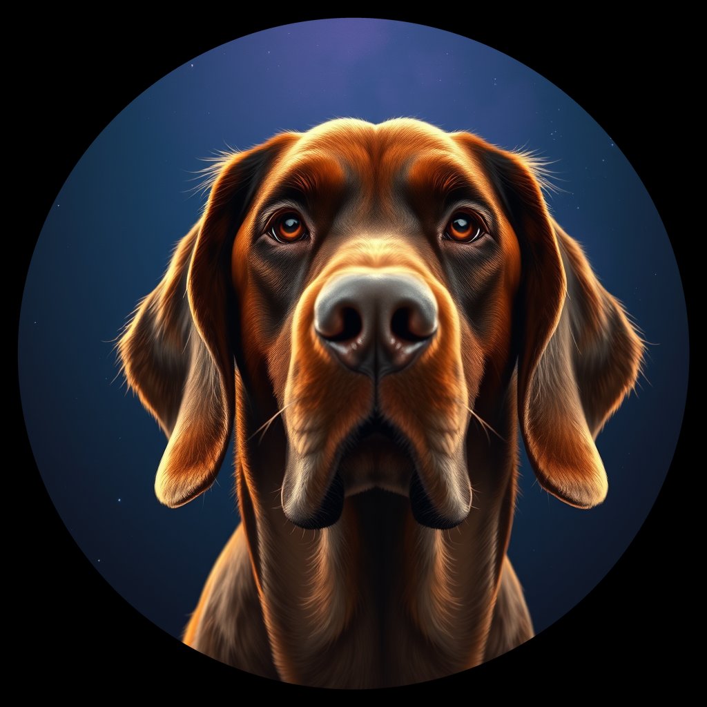 Cosmic medallion portrait of IS_34583_IS_34583, a Irish Setter