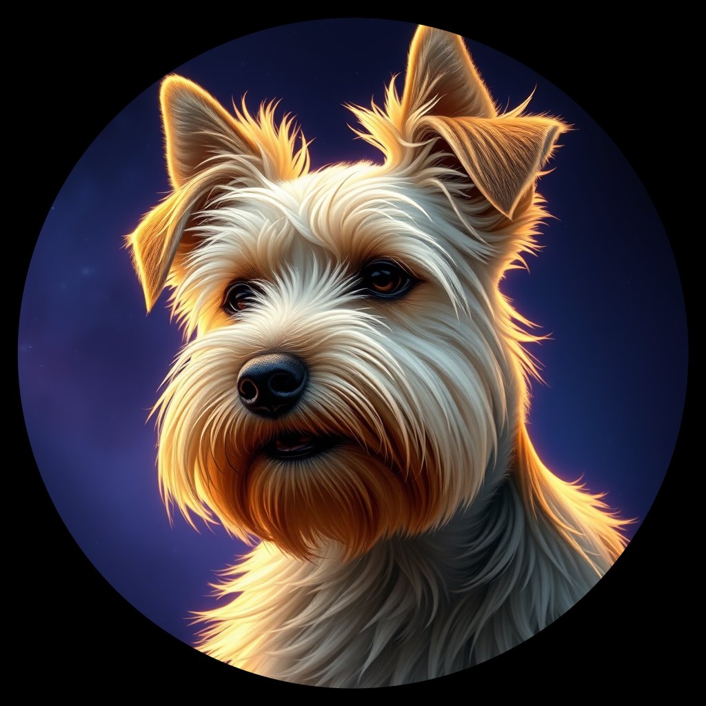 Cosmic medallion portrait of IT_29138_IT_29138, a Irish Terrier