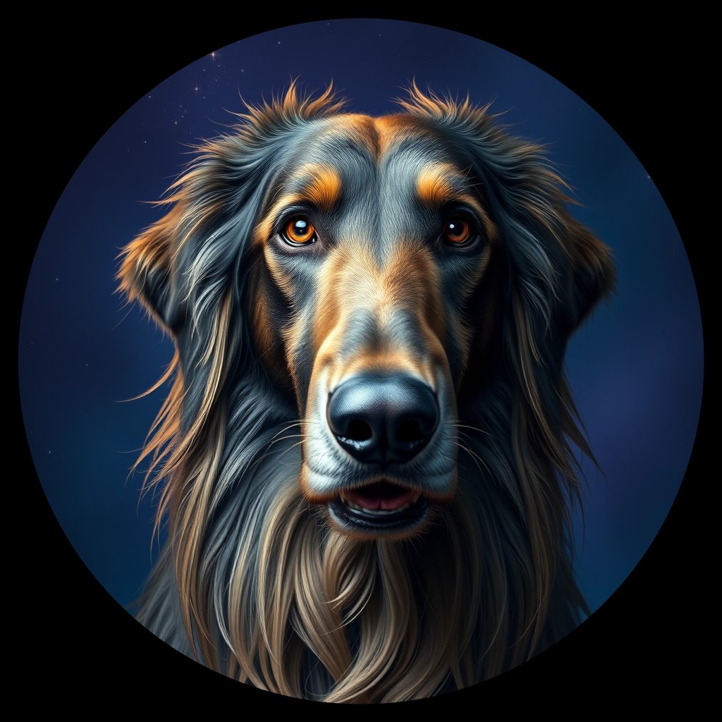 Cosmic medallion portrait of IWOF_IWOF_05908, a Irish Wolfhound