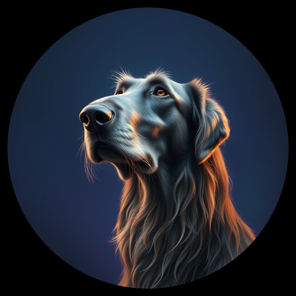 Cosmic medallion portrait of IWOF_IWOF_07534, a Irish Wolfhound